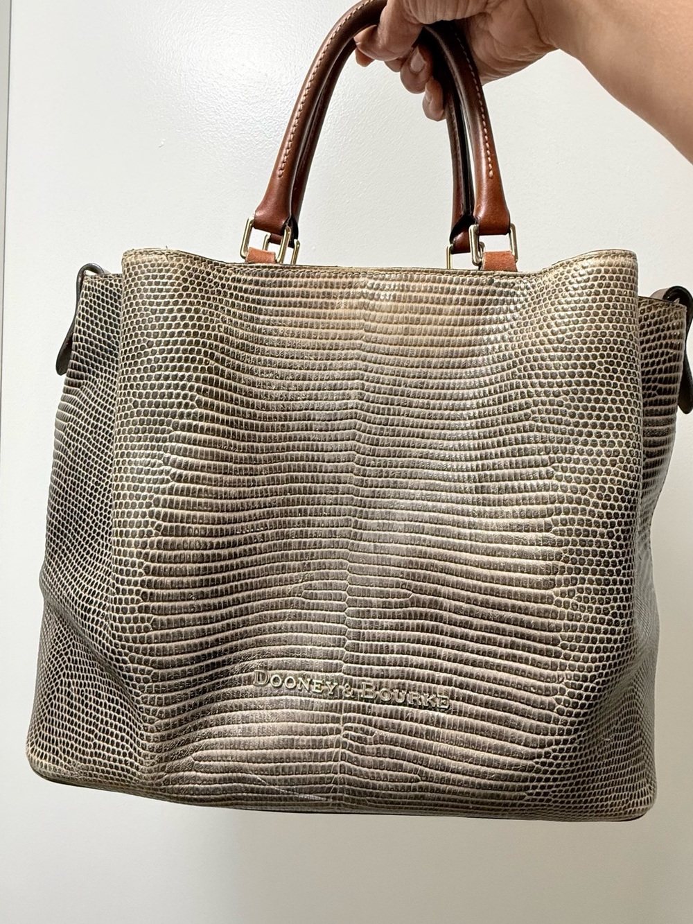 Dooney & Bourke Beige and Brown Reptile-Embossed Leather Tote